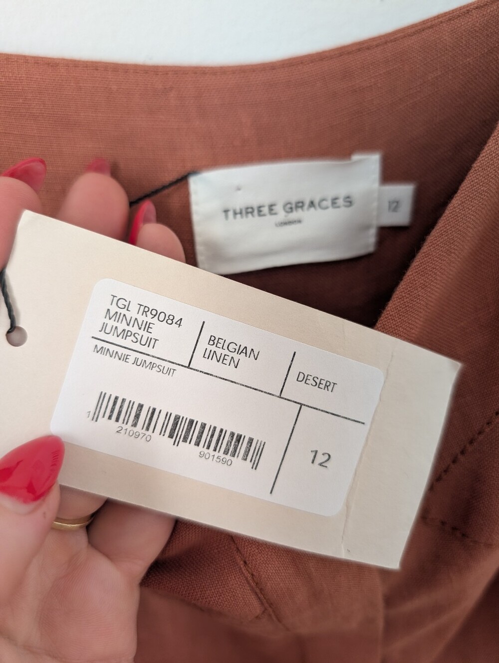 NWT Three Graces London Desert Minnie Warm Tan Brown 100% Linen Relaxed Jumpsuit - Picture 3 of 6